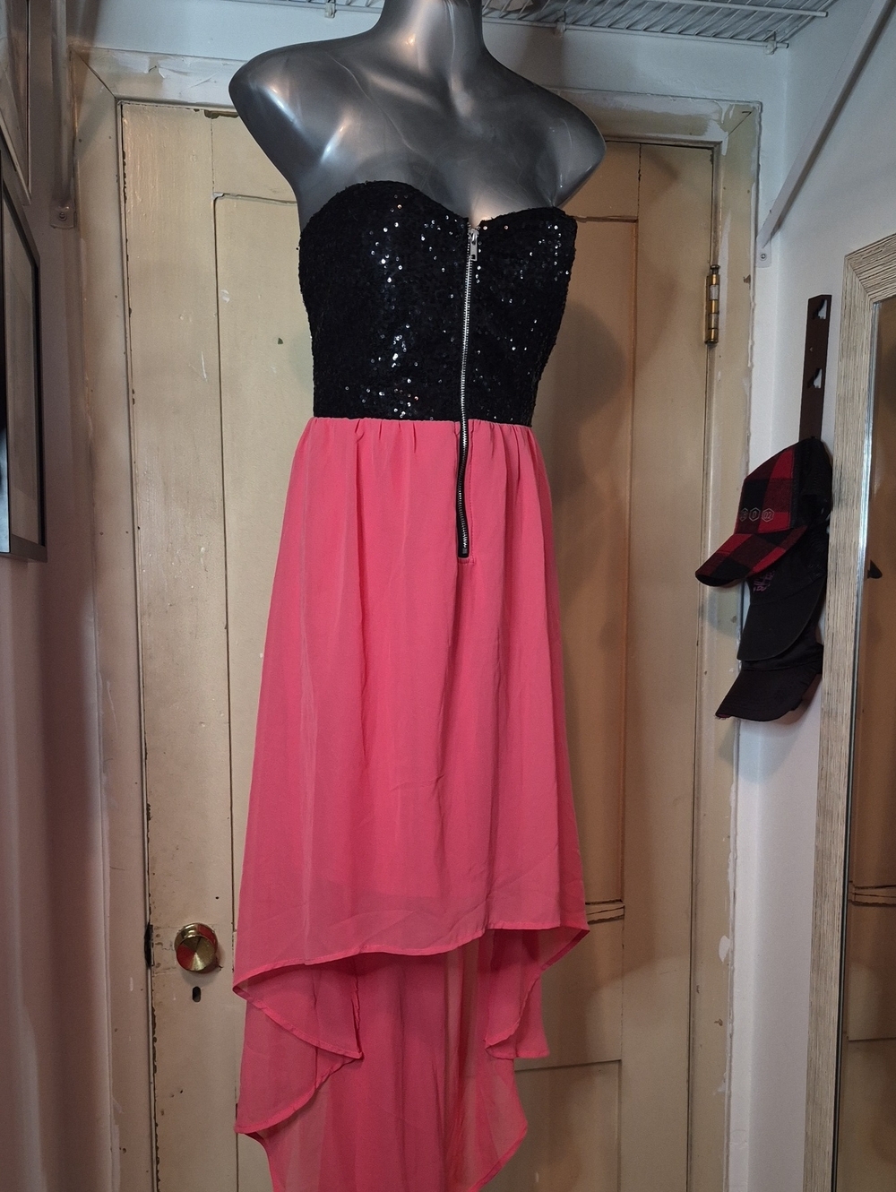 imPRESS Black Sequin Strapless Bodice with Pink High-Low Skirt